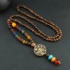 buddhaobject-Chinese Thangka Wooden Bead Long Necklace Handmade-7 Chinese Style Thangka Wooden Bead Necklace | Unisex Long Pendant Sweater Chain (80cm, Handmade)