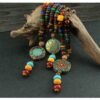 buddhaobject-Chinese Thangka Wooden Bead Long Necklace Handmade-8 Chinese Style Thangka Wooden Bead Necklace | Unisex Long Pendant Sweater Chain (80cm, Handmade)
