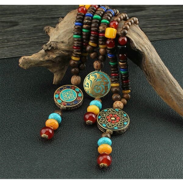 buddhaobject-Chinese Thangka Wooden Bead Long Necklace Handmade-8 Chinese Style Thangka Wooden Bead Necklace | Unisex Long Pendant Sweater Chain (80cm, Handmade)