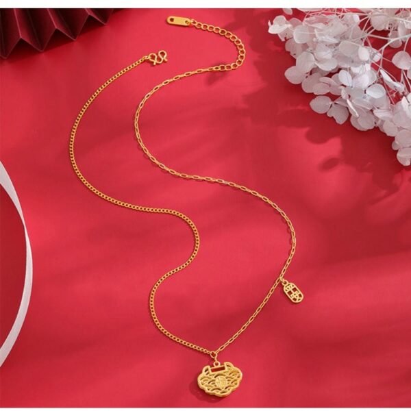 buddhaobject-Gold-Plated Blessing Pendant Necklace-1 Gold-Plated Blessing Pendant Necklace | Hollow Filigree “Fu” Peace Lock Design (41–50cm)