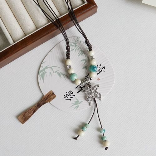 buddhaobject-Handcrafted Ceramic Butterfly Necklace-2 Handcrafted Ceramic Butterfly Necklace – Chinese Artistic Pendant Jewelry (61–70cm)