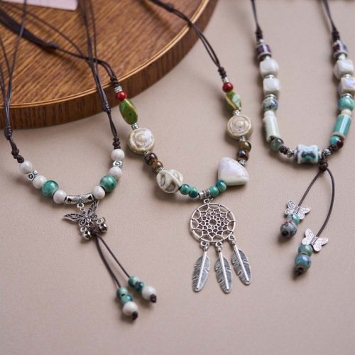 buddhaobject-Handcrafted Ceramic Butterfly Necklace-3 Handcrafted Ceramic Butterfly Necklace – Chinese Artistic Pendant Jewelry (61–70cm)