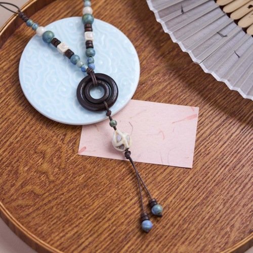 buddhaobject-Handcrafted Ceramic Butterfly Necklace-5 Handcrafted Ceramic Butterfly Necklace – Chinese Artistic Pendant Jewelry (61–70cm)