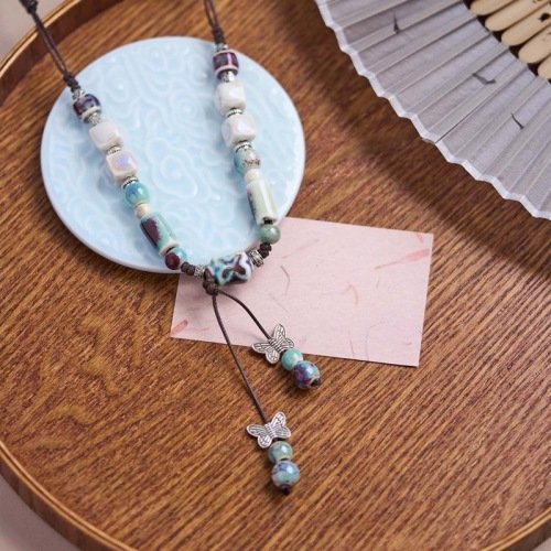 buddhaobject-Handcrafted Ceramic Butterfly Necklace-7 Handcrafted Ceramic Butterfly Necklace – Chinese Artistic Pendant Jewelry (61–70cm)