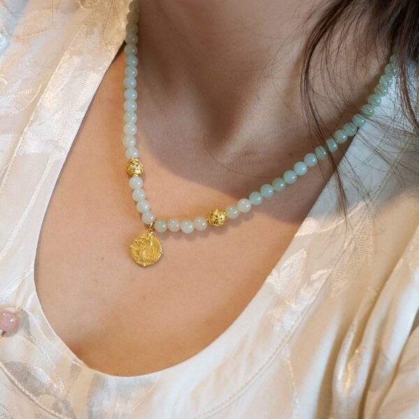 Natural Hetian Jade Necklace with 925 Silver Dragon Pendant | Elegant Oriental Jade Choker (41–50cm)