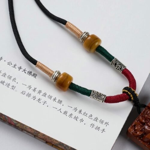Natural Lightning-Struck Jujube Wood Pendant Necklace | Zhong Kui Amulet Handcrafted Charm (45cm)