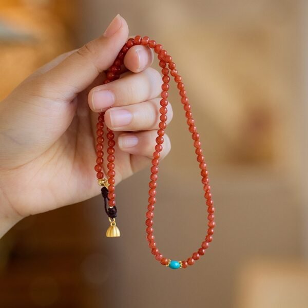 Natural Nanhong Red Agate Necklace | 925 Silver Handmade Geometric Pendant