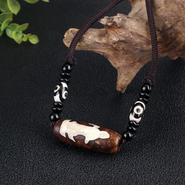 buddhaobject-Tibetan Agate Nine-Eyed Dzi Bead Necklace-1 Tibetan Agate Nine-Eyed Dzi Bead Necklace | Handmade Modern Rope Chain (60cm)