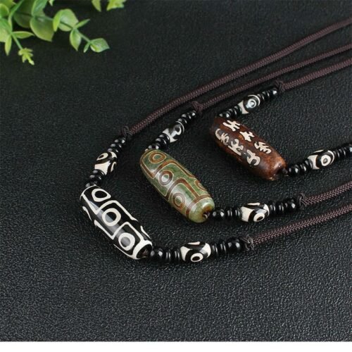 buddhaobject-Tibetan Agate Nine-Eyed Dzi Bead Necklace-3 Tibetan Agate Nine-Eyed Dzi Bead Necklace | Handmade Modern Rope Chain (60cm)