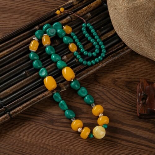 Tibetan Amber Pendant Necklace | Ethnic Style Handmade Jewelry for Men & Women