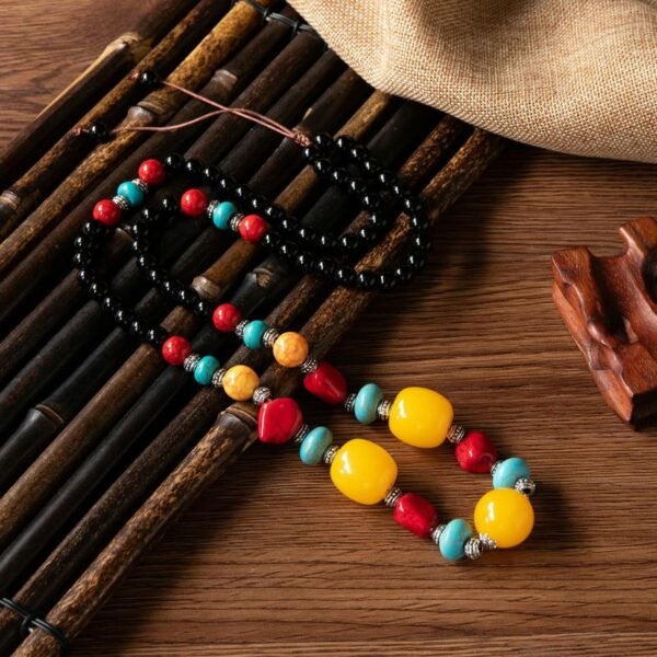 Tibetan Amber Pendant Necklace | Ethnic Style Handmade Jewelry for Men & Women