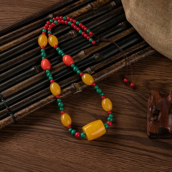 Tibetan Amber Pendant Necklace | Ethnic Style Handmade Jewelry for Men & Women