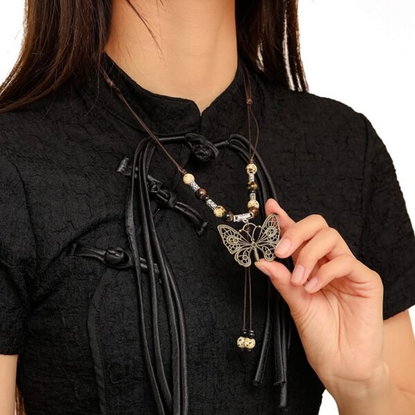 buddhaobject-Vintage Chinese Handmade Butterfly Ceramic Necklace-3 Vintage Chinese Handmade Butterfly Ceramic Necklace | Elegant Long Pendant Chain (70cm)