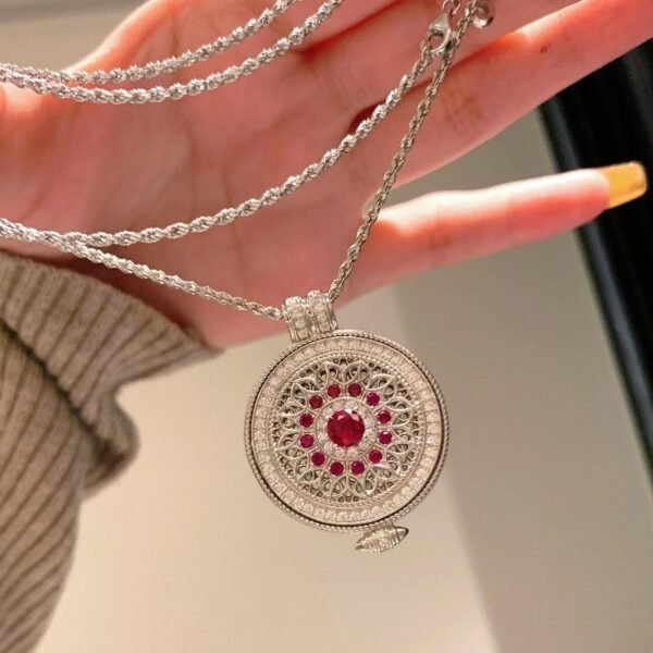 Full Crystal Ruby Rose Compass Necklace – Chinese Vintage Style