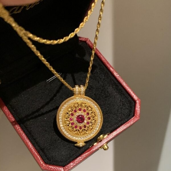 Full Crystal Ruby Rose Compass Necklace – Chinese Vintage Style