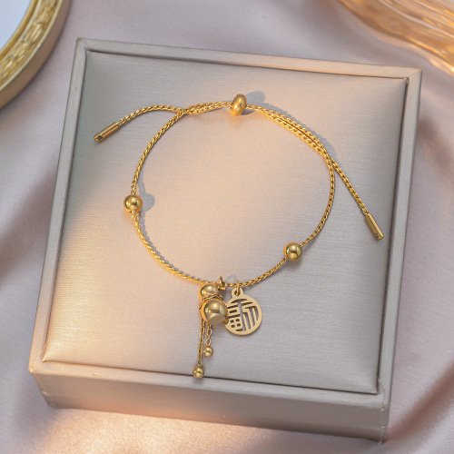 Gourd Fu Titanium Bracelet for Luck, Wealth & Peace