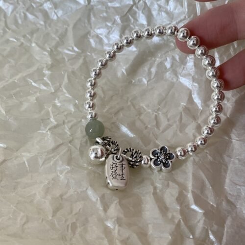 Pure Silver “Good Things Happen” Jade Beaded Bracelet