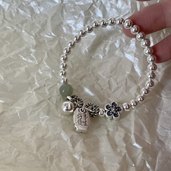 Pure Silver “Good Things Happen” Jade Beaded Bracelet