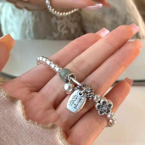 Pure Silver “Good Things Happen” Jade Beaded Bracelet