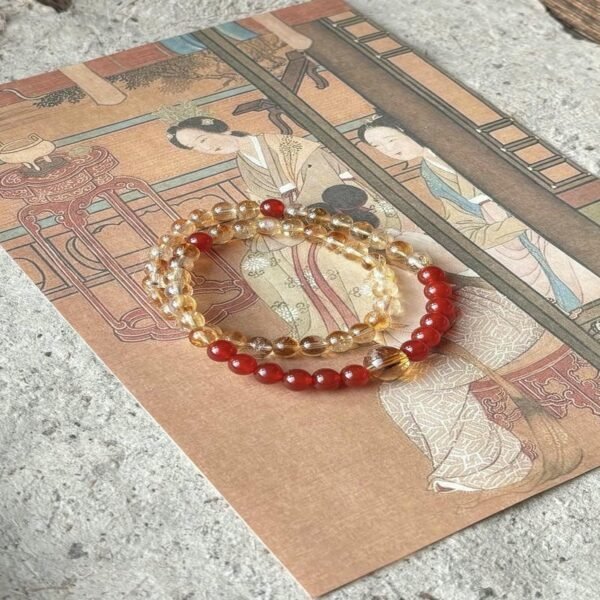 Red Agate & Yellow Tower Crystal Multi-Layer Bracelet