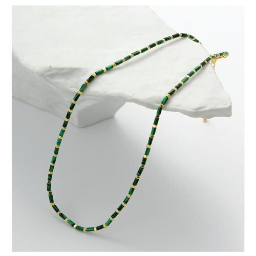 Vintage Malachite Bead Necklace – Minimalist Gold Accent Collar Chain