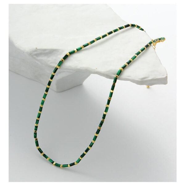 buddhaobject-Vintage Malachite Bead Necklace-1 Vintage Malachite Bead Necklace – Minimalist Gold Accent Collar Chain