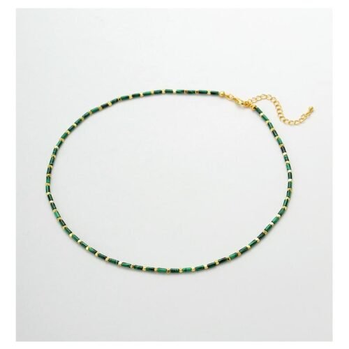 buddhaobject-Vintage Malachite Bead Necklace Vintage Malachite Bead Necklace – Minimalist Gold Accent Collar Chain