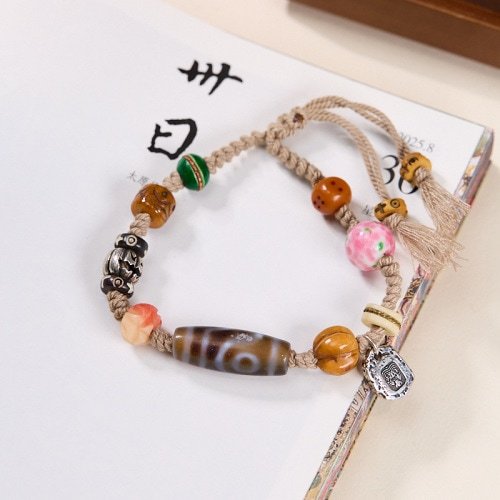 Tibetan Agate Dzi Bracelet – Handmade Prosperity & Protection Beads