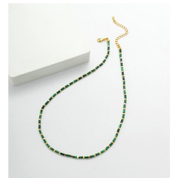 buddhaobjectVintage Malachite Bead Necklace-2 Vintage Malachite Bead Necklace – Minimalist Gold Accent Collar Chain