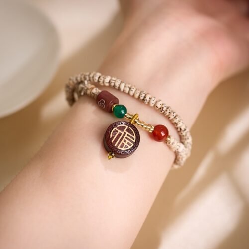 Natural Star Moon Bodhi Bracelet with Auspicious Blessing Pendant