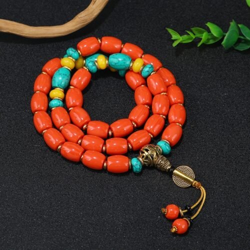 buddhaobject-Tibetan Ethnic Turquoise & Coral Tone Bracelet-1 Tibetan Ethnic Turquoise & Coral Tone Bracelet
