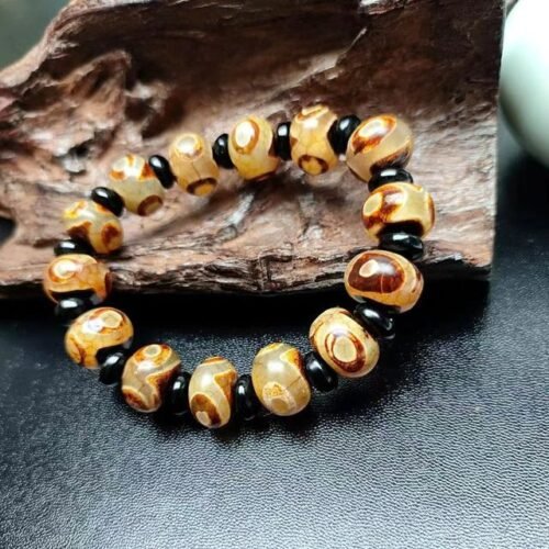 buddhaobject-Tibetan Three-Eyed Dzi Agate Buddhist Bead Bracelet Tibetan Three-Eyed Dzi Agate Buddhist Bead Bracelet