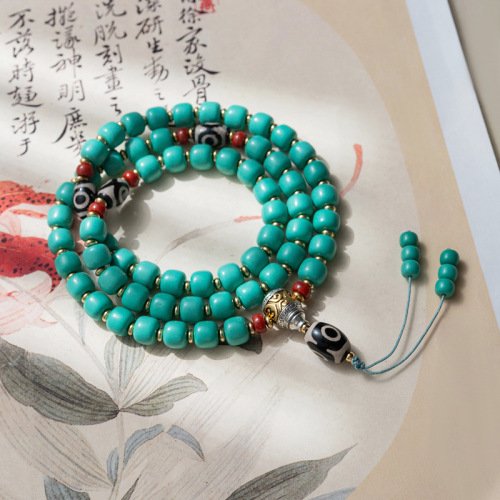 buddhaobject-Tibetan Turquoise Prayer Beads Necklace & Multi-Wrap Bracelet-1 Tibetan Turquoise Prayer Beads Necklace & Multi-Wrap Bracelet