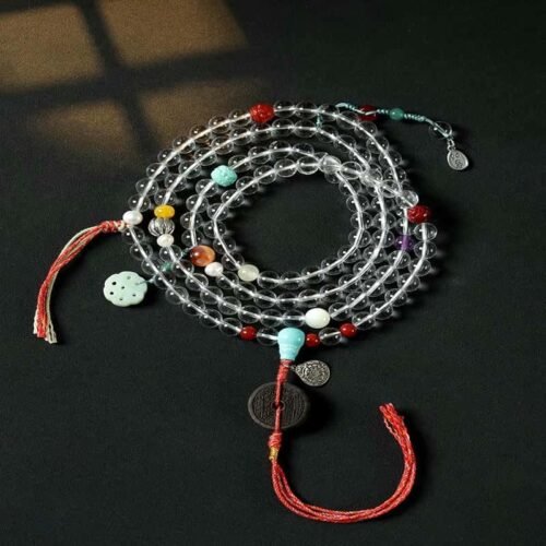 Tibetan White Quartz 108 Mala Protection Bracelet